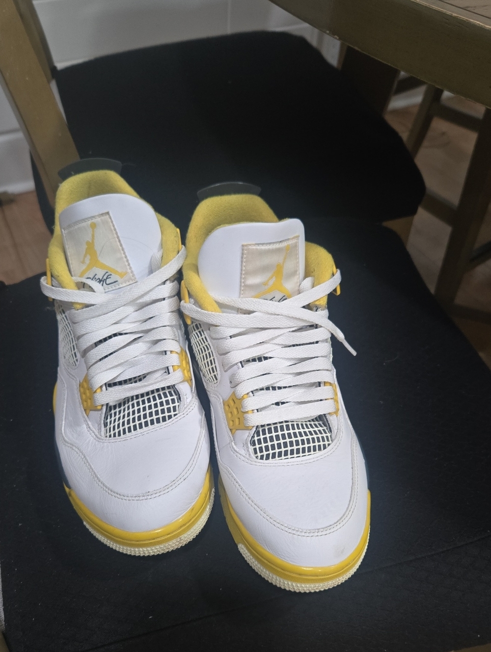 Jordan White and Yellow Retro Basketball Sneakers